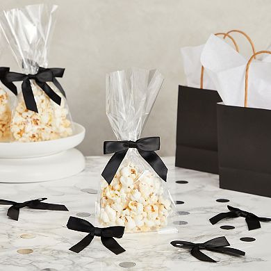 100-Pack Black Satin Ribbon Twist Tie Bows for Gift Wrapping Crafts, 2.5x3 in