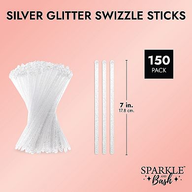 Silver Glitter Swizzle Sticks For Cocktails (7 Inches, Pack Of 150)