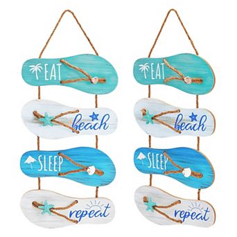 2 Pack Wall Ornament For Beach Home Decor, Eat, Sleep, Beach, Repeat, 10 X 23 in