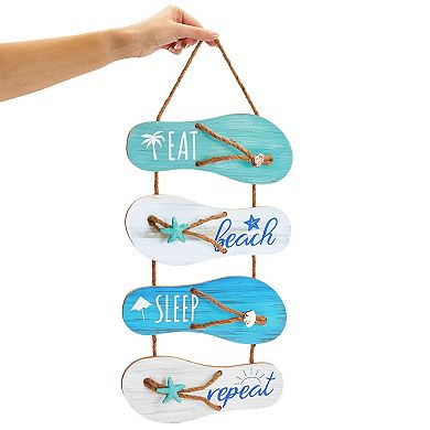 2 Pack Wall Ornament For Beach Home Decor, Eat, Sleep, Beach, Repeat, 10 X 23 In