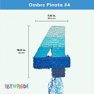 Number 4 Pull String Pinata, Blue 4th Birthday Decorations For Boys, 16.5 X 12"