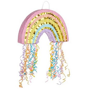 Small Pull String Rainbow Pinata For Pastel Birthday Decorations, 16.5x10x3 In