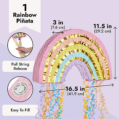 Small Pull String Rainbow Pinata For Pastel Birthday Decorations, 16.5x10x3 In