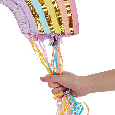Small Pull String Rainbow Pinata For Pastel Birthday Decorations, 16.5x10x3 In