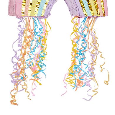 Small Pull String Rainbow Pinata For Pastel Birthday Decorations, 16.5x10x3 In