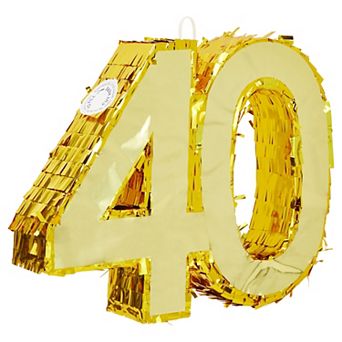 Small Gold 40 Pinata For Birthdays, 40th Anniversary Decor, 16.5 X 3 X 13 in