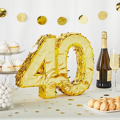 Small Gold 40 Pinata For Birthdays, 40th Anniversary Decor, 16.5 X 3 X 13 In