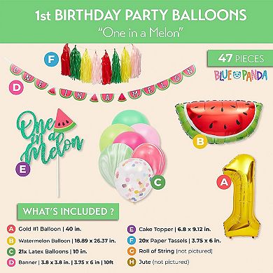 47 Piece 1st Birthday Decorations For Girls, One In A Melon Banner, #1 Balloon