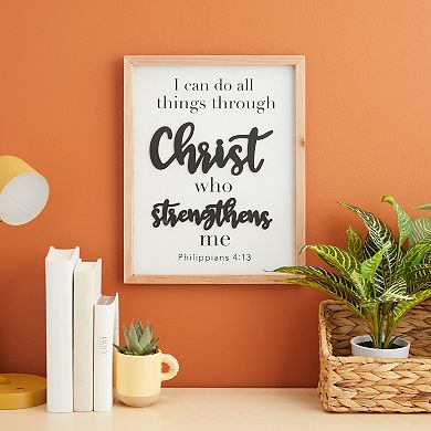 Wood Farmhouse Religious Wall Decor, I Can Do All Things Through Christ, 12x15in