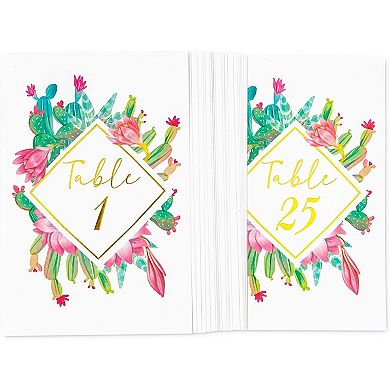 25x Cactus Theme Table Number 1-25 Cards For Weddings, 4 X 6 Inch, Gold Foil