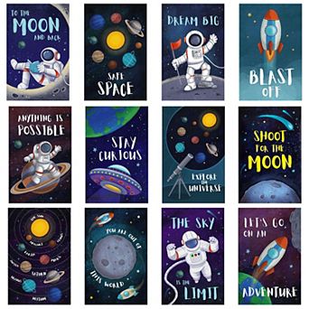12x Outer Space Galaxy Posters W/ Inspirational Quotes For Kids Classroom Decor