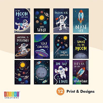 12x Outer Space Galaxy Posters W/ Inspirational Quotes For Kids Classroom Decor
