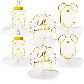 6 Pack 3 Designs Gold Foil Honeycomb Centerpiece For Baby Shower Decorations