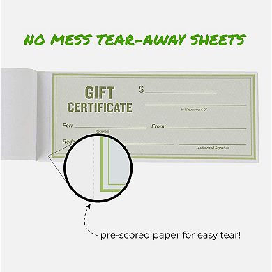 50 Sheet Gift Certificate Paper Coupon Book For Small Businesses, 8.5 X 3.5 Inch