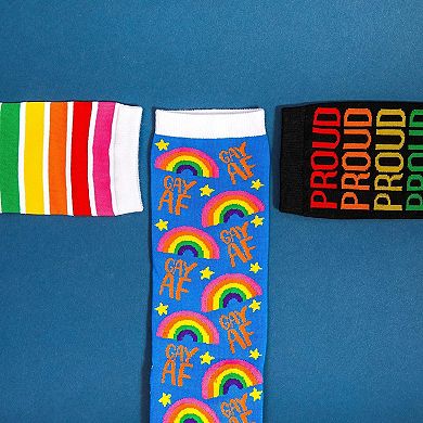 3 Pair Pride Month Mid-calf Socks, Unisex Rainbow Patterned For Adult One Size