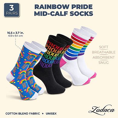 3 Pair Pride Month Mid-calf Socks, Unisex Rainbow Patterned For Adult One Size