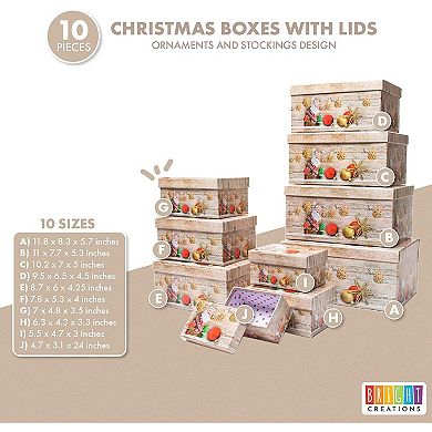 10 Pk Nesting Christmas Gift Boxes With Lids For Presents In 10 Sizes