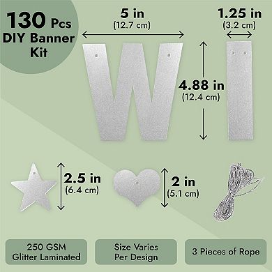 130-piece Diy Silver Glitter Banner Kit With Letters, Numbers, And Symbols
