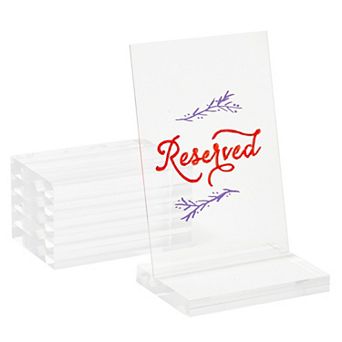 6x Table Number Holders For Weddings, Clear Acrylic Place Card Signs 4 X 2.75"