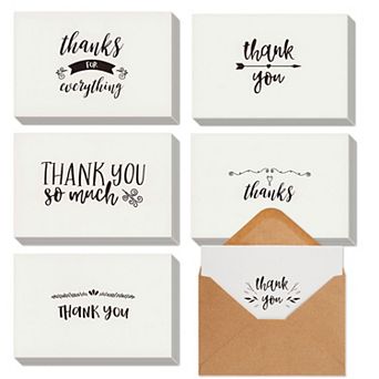 48 Pack Black And White Thank You Cards With Kraft Paper Envelopes, 4 X 6 in