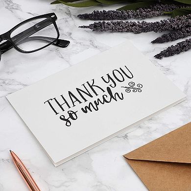 48 Pack Black And White Thank You Cards With Kraft Paper Envelopes, 4 X 6 In