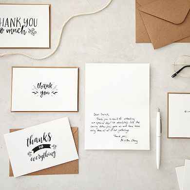 48 Pack Black And White Thank You Cards With Kraft Paper Envelopes, 4 X 6 In