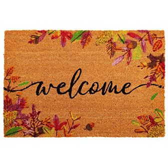 Natural Coir Welcome Door Mat, Autumn Leaves, Fall Decor, 24 X 36 in