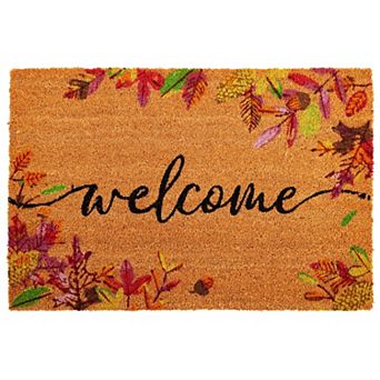 Natural Coir Welcome Door Mat, Autumn Leaves, Fall Decor, 24 X 36 in