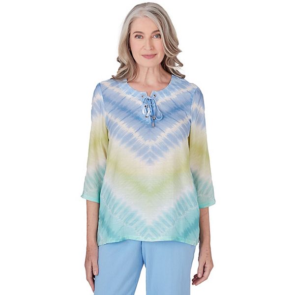 Women's Alfred Dunner Tie Dye Chevron Print Lace-Up Neck Tunic