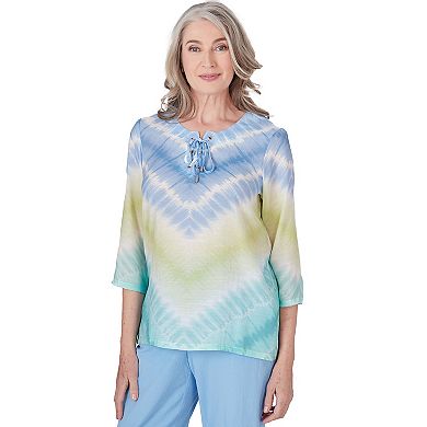Women's Alfred Dunner Tie Dye Chevron Print Lace-Up Neck Tunic
