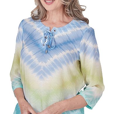Women's Alfred Dunner Tie Dye Chevron Print Lace-Up Neck Tunic