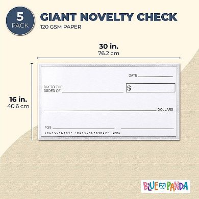 5 Pack Giant Check For Presentations, Awards, Prizes, Fundraisers, 30 X 16 In