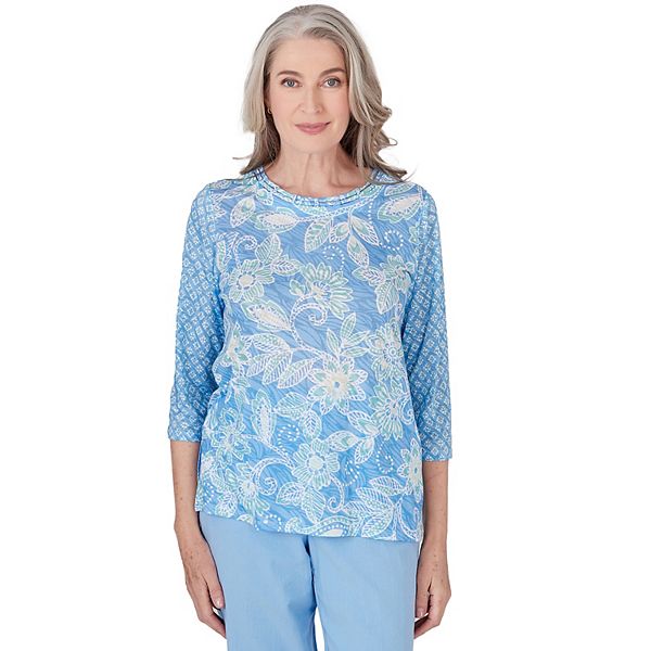 Women's Alfred Dunner Batik Floral Print Crewneck 3/4-Sleeve Top