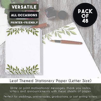 48x Leaf Themed Printer Friendly Stationery Letter Size Sheets, 8.5 X 11 Inches