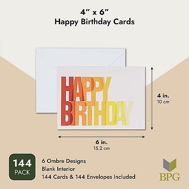 144 Pack Boxed Birthday Cards Assortment With Envelopes, 6 Designs, 4x6 In