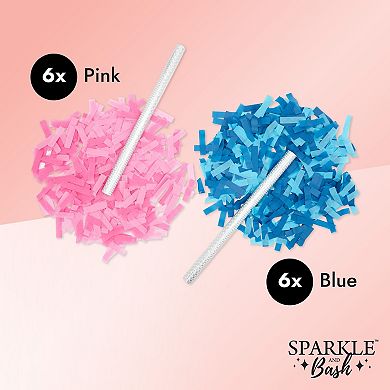 12 Pack Gender Reveal Confetti Wands, Pink And Blue Confetti Flutter Sticks