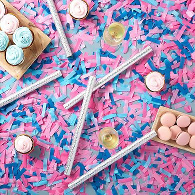 12 Pack Gender Reveal Confetti Wands, Pink And Blue Confetti Flutter Sticks
