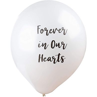 30-pack White Memorial  Balloons With Black Forever In Our Hearts Text, 12" Dia
