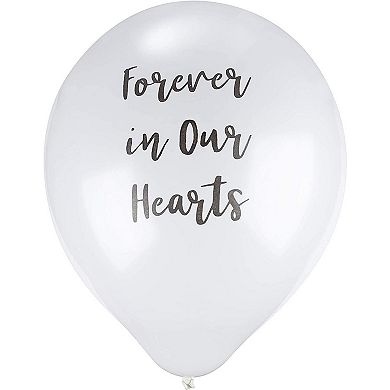 30-pack White Memorial  Balloons With Black Forever In Our Hearts Text, 12" Dia