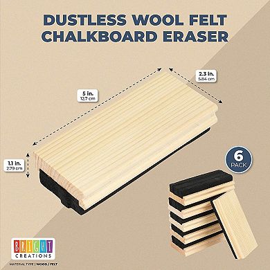 6 Pack Chalkboard Eraser Wool Felt Dustless Blackboard Cleaner For School 5x2.3"