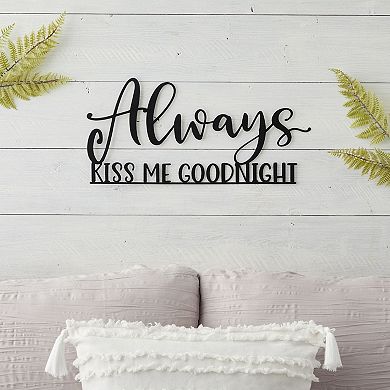 Metal Cutout Farmhouse Wall Decor For Bedroom, Always Kiss Me Goodnight, 17x8 In