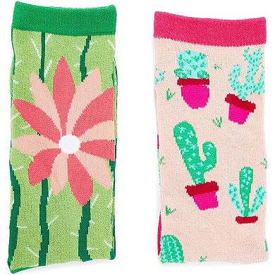 2 Pairs Novelty Cactus Crew Cotton Socks For Women And Men, One Size, 2 Designs