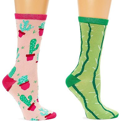 2 Pairs Novelty Cactus Crew Cotton Socks For Women And Men, One Size, 2 Designs
