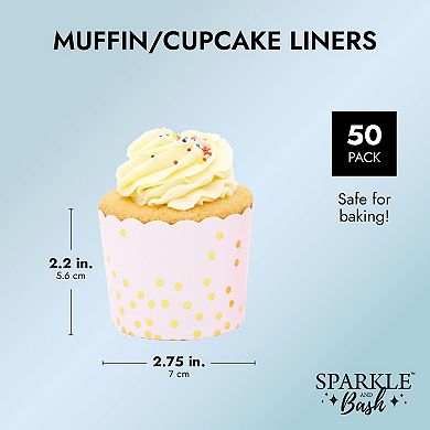 50 Pack Pink Cupcake Liners For Muffins, Large Paper Baking Cups, 2.2 In