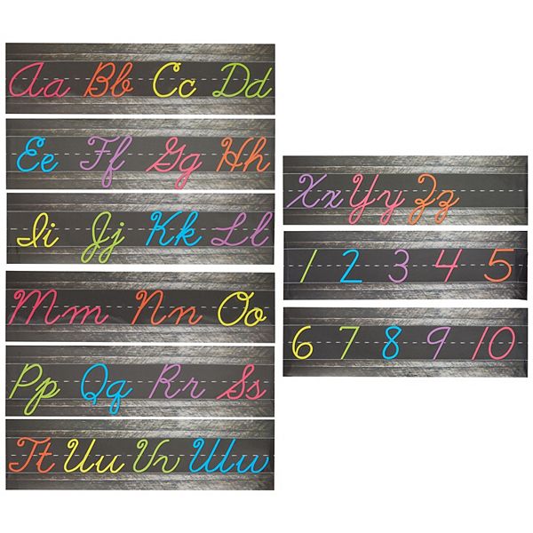 9x Bulletin Board Borders Number & Cursive Alphabet Letter Wall Strip