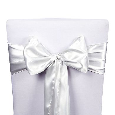 12x Silver Ribbon Bow Chair Sashes For Wedding Reception, Baby Shower, Birthday