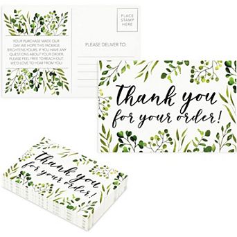 Thank You For Your Order Postcards, Green Floral (4 X 6 in 48 Pack)