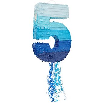 Number 5 Pull String Pinata For 5th Birthday Decorations, Blue, 16.5 X 11.6 In