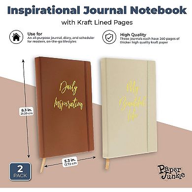 2 Pack Inspirational Faux Leather Notebook Journal, Kraft Lined Pages, 5.4x8.3
