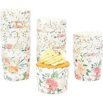 50 Pack Watercolor Floral Cupcake Wrappers, Flower Paper Liners, 2.25 X 2.75 In